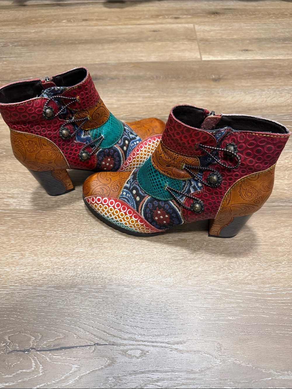 Multicolor Patterned Women’s Ankle Boots- LIKE NEW